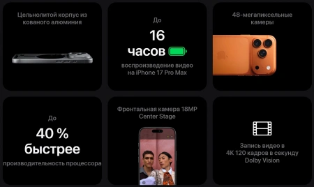 смартфон apple iphone 17 pro max 512 гб, "cеребристый" | silver (nano-sim + esim)